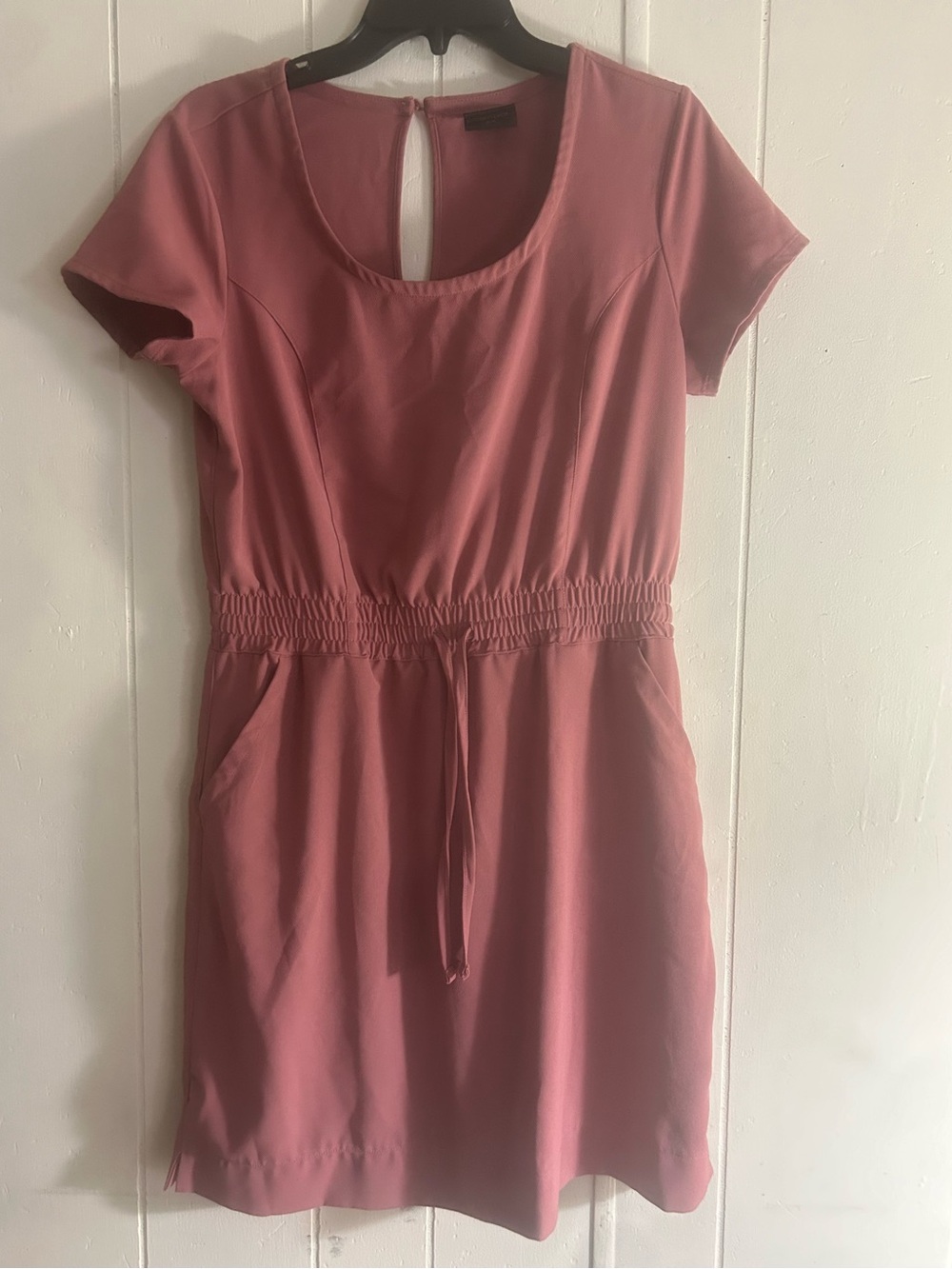 Short Sleeve Dusty Rose Drawstring Waist Mini Dress
